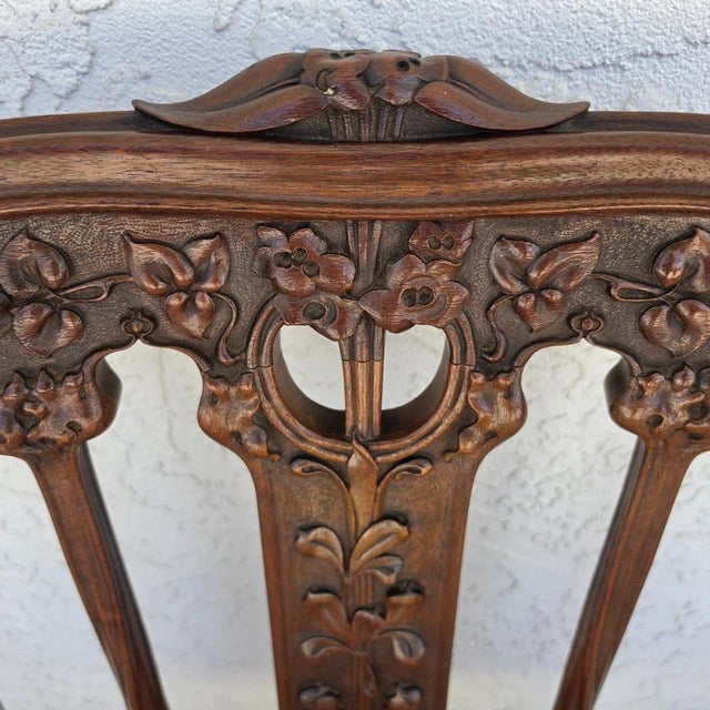 Art Nouveau 19th Century Antique Art Nouveau Edwardian Carved Walnut Armchair For Sale - Image 3 of 16