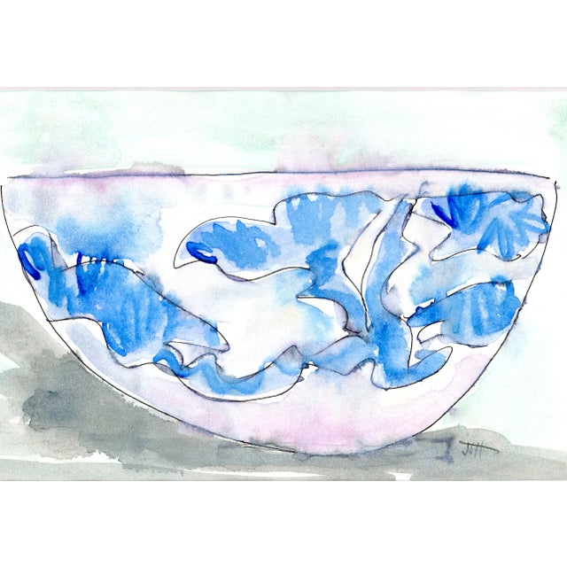 "Abstract Vintage Bowl" Contemporary Original Watercolor and Ink For Sale - Image 4 of 5