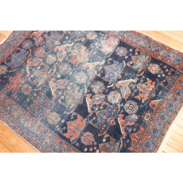 Textile Worn Early 20th Century Afshar Rug - 4'6" x 5'6" For Sale - Image 7 of 10
