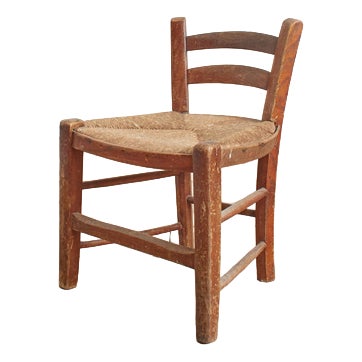 Vintage French Wooden Rush Seated Children's Chair For Sale