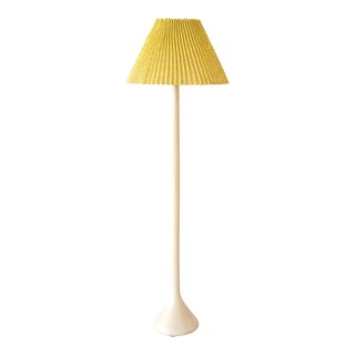 1980's Coastal White Wood Floor Lamp With Woven Yellow Shade For Sale