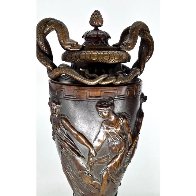 Pair of Late 19th-Century Bronze Lidded Urns For Sale - Image 4 of 8