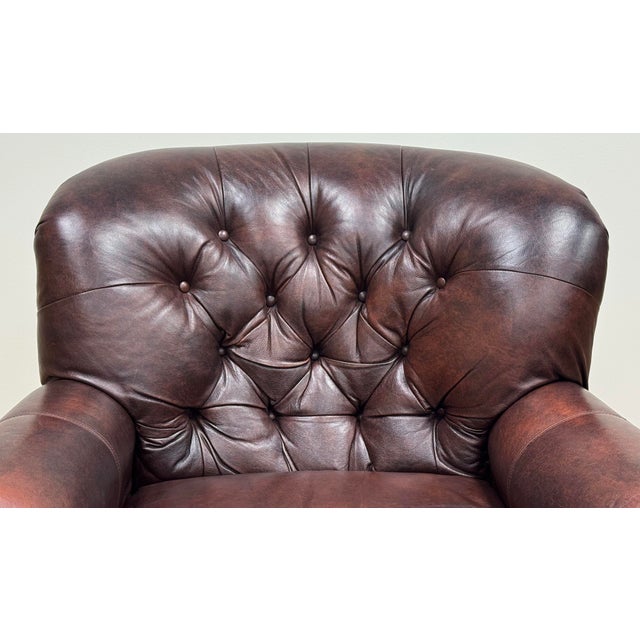 Brown Vintage Oversized Tufted Leather Writers Chair With Ottoman For Sale - Image 8 of 18