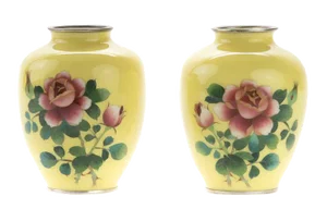 C. 1940s Japanese Yellow Cloisonné Vases - A Pair