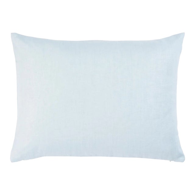 Schumacher Lange Glazed Linen 16" Lumbar Pillow In Ciel For Sale