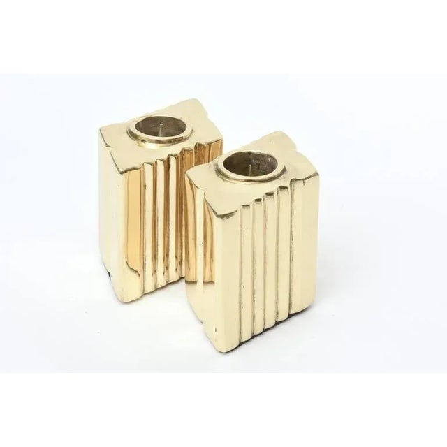 Vintage Brass Sculptural Diamond Shaped Candlesticks Pair Of, 1970's For Sale In Miami - Image 6 of 11