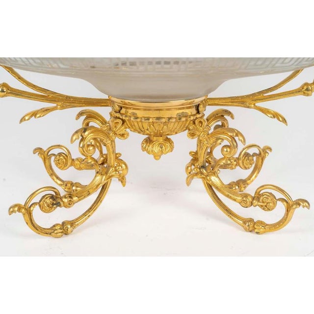 A 19th century gilt bronze and crystal bowl, napoleon iii period. H: 24,5cm, w: 50cm, d: 25,5cm