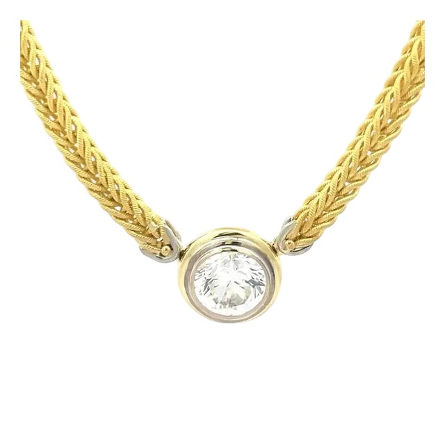 Diamond Solitaire Pendant GIA Gold Necklace 3.03ct E SI1 18k Yellow Spiga Chain For Sale