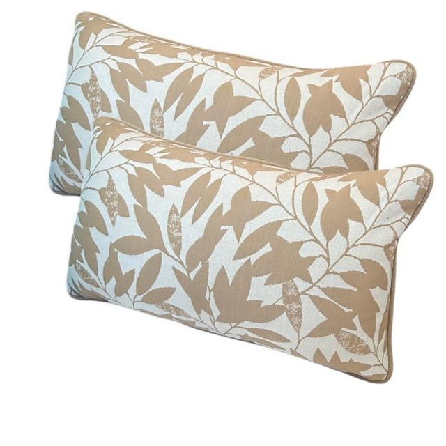 Contemporary Tan & White Lumbar Pillows For Sale - Image 3 of 6