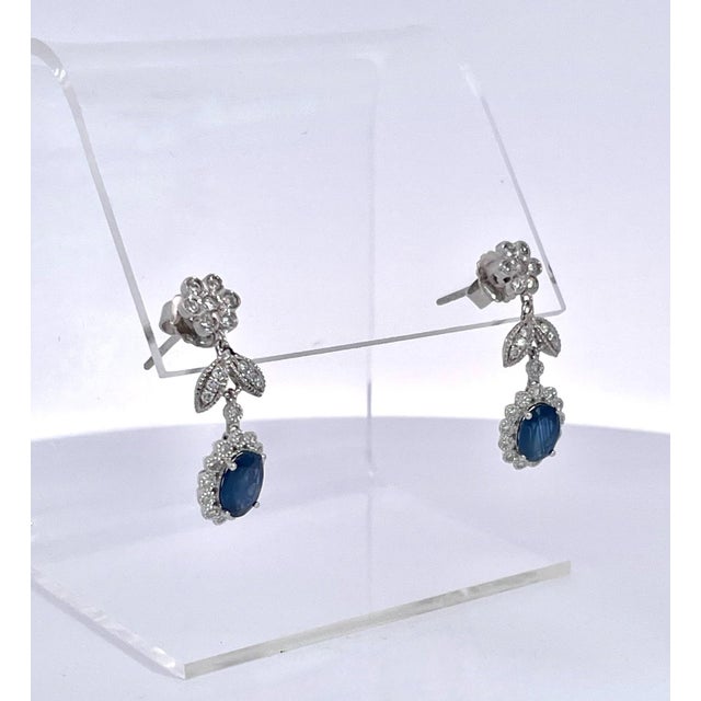 Sapphire Drop Earrings With Diamond Surround 18k - 2 Pieces For Sale - Image 4 of 11