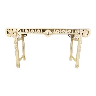 64" Asian Modern Chinoiserie Cream Lacquer Console Table For Sale