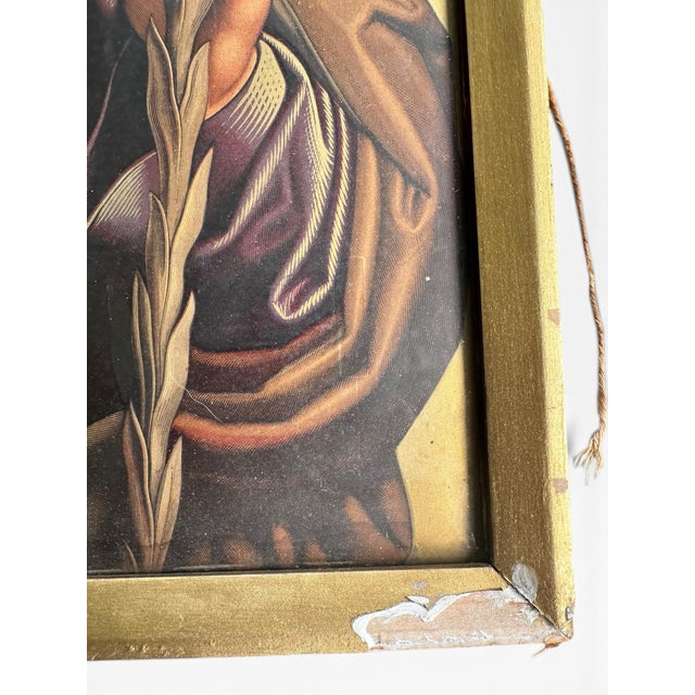 Rustic European Antique Saint Joseph & Infant Jesus Chromolithograph, Original Nailed Wood Frame, Religious Art For Sale - Image 3 of 9