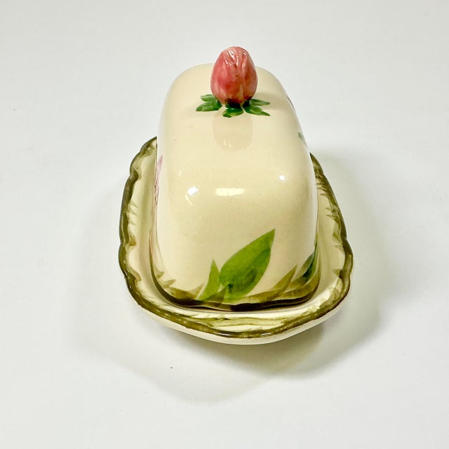 Mid 20th Century Mid 20th Century Americana Boho Chic Franciscan Desert Rose Covered Butter Dish, Rose Finial For Sale - Image 5 of 12