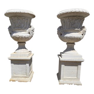 Large Italian Hand-Carved Marble Urns, 1950s, Set of 2 For Sale