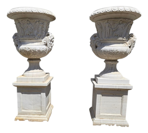 Large Italian Hand-Carved Marble Urns, 1950s, Set of 2