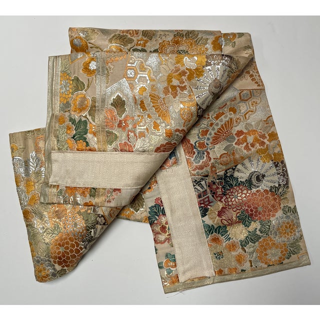 Antique Japanese Silk Floral Brocade Obi For Sale - Image 4 of 4
