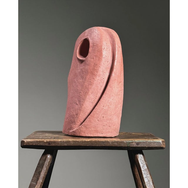 1970s Vintage Modernist Terracotta Biomorphic Sculpture in Wood Block Base For Sale - Image 5 of 8