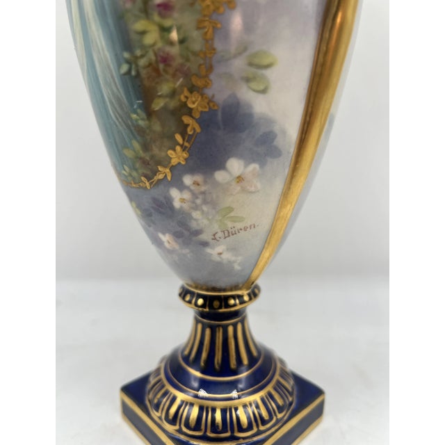 Royal Bonn Lovely Lady Cobalt & Gilt Porcelain Pedestal Vase Signed J. Duren For Sale In Boston - Image 6 of 12