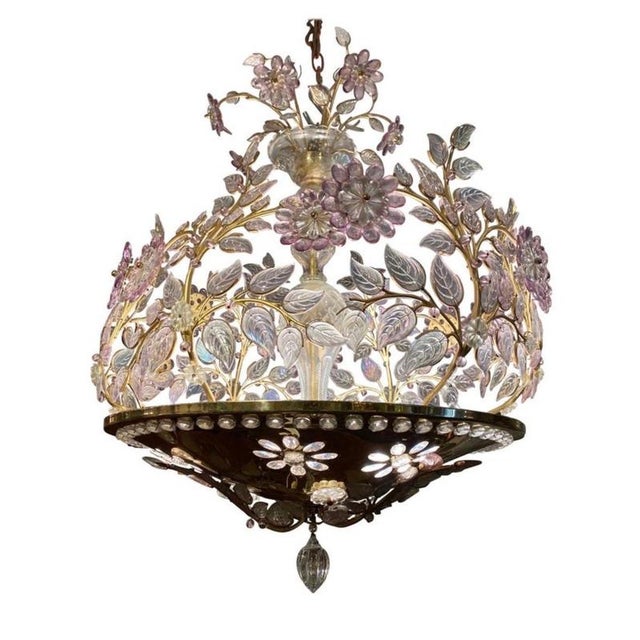 1950s Cut Glass Floral Chandelier from Maison Bagués, 1950s For Sale - Image 5 of 7