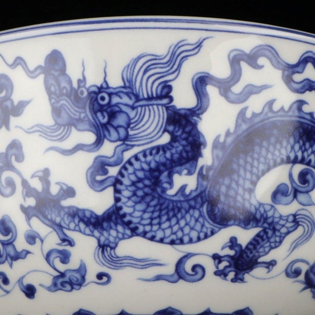 Vintage Blue & White Dragon Stem Bowl For Sale - Image 4 of 9