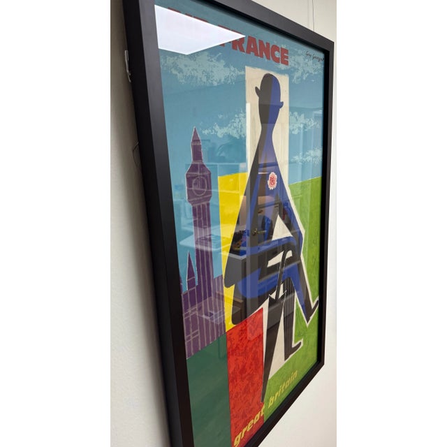 Mid-Century Modern C. 1962, Air France – Great Britain, Original Vintage Lithograph Travel Poster Printed in France, Custom Framed in Black, Artist Guy Georget For Sale - Image 3 of 10