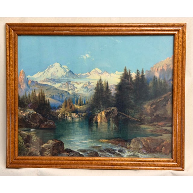 American Thomas Moran, “A Snowy Mountain Range" (Path of Souls, Idaho), Vintage Chromolithograph For Sale - Image 3 of 8