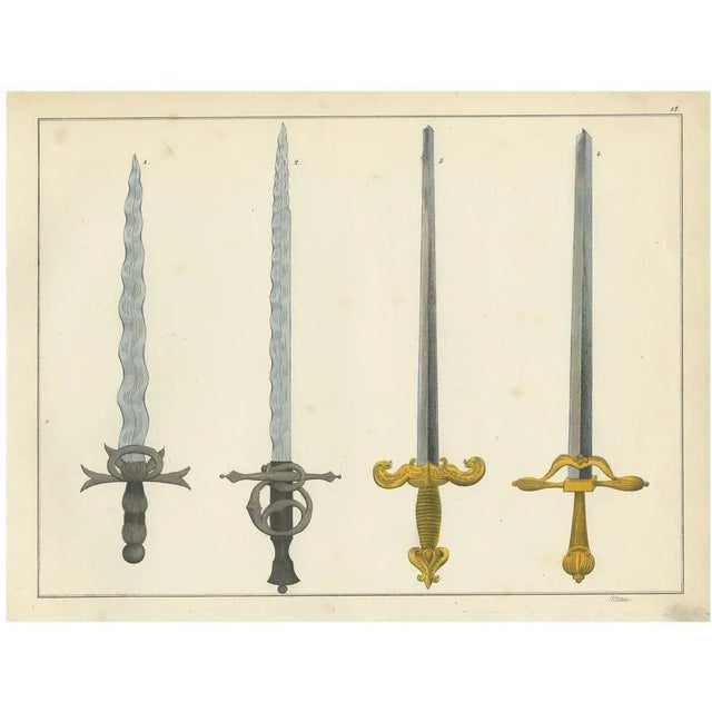 Ornate Medieval and Renaissance Swords, 1842, Lithograph For Sale - Image 6 of 6