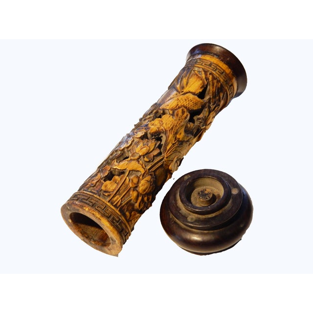 Asian Carved Bamboo Wood Incense Burner Box Chairish