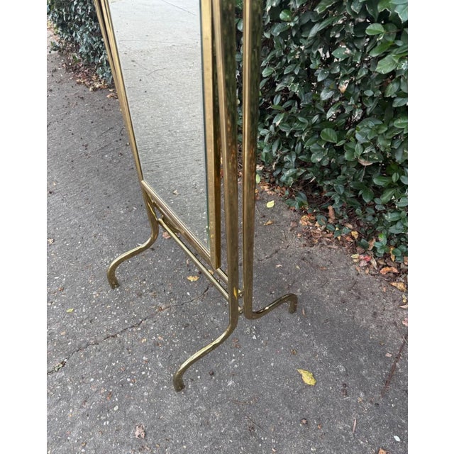 Vintage Brass Beveled Cheval Mirror For Sale - Image 4 of 7