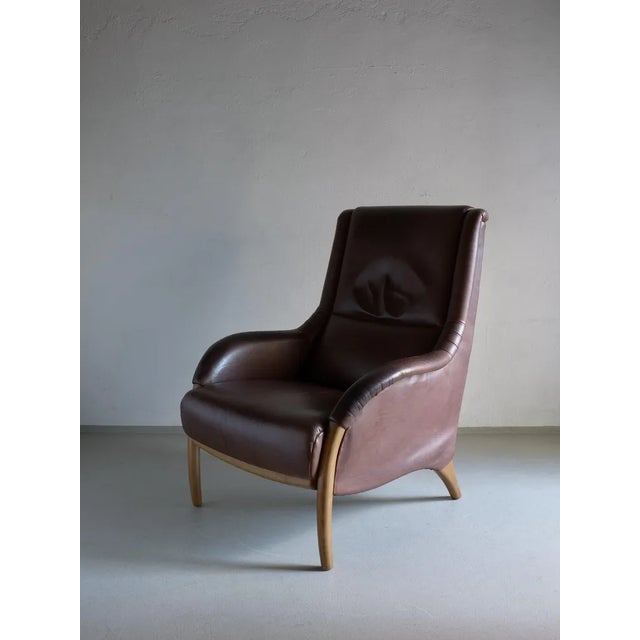 Brown Leather Lounge Chair, Netherlands, 1980s For Sale - Image 5 of 11