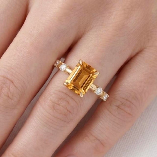 Contemporary Citrine & Cubic Zirconia Wedding Ring - November Birthstone Stacking Ring Us 7 For Sale - Image 3 of 5