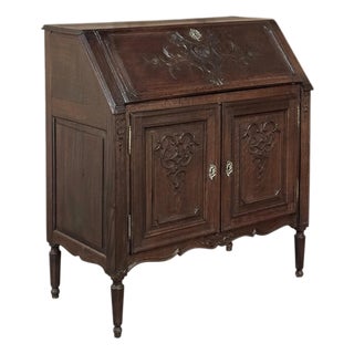 19th Century Liègeoise Louis XVI Style Solid Oak Secrétaire For Sale