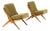 1960s Danish Modern Mid Century Walnut Scissor Lounge Chairs — Folke Ohlsson for Dux — Olive Bouclé For Sale