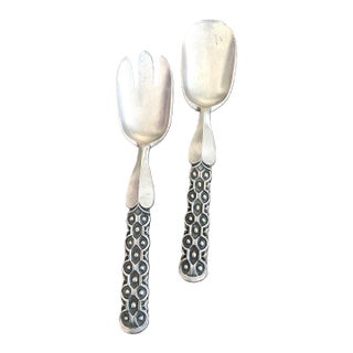 Vintage David Anderson Norway Pewter Salad Utensils Hefty Weight For Sale