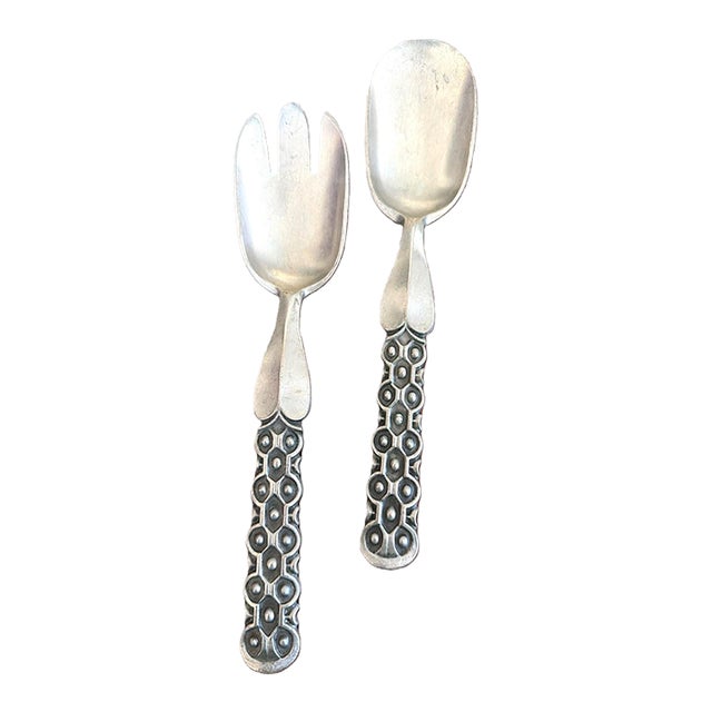 Vintage David Anderson Norway Pewter Salad Utensils Hefty Weight For Sale
