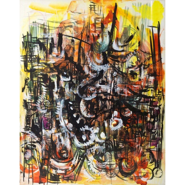 Abstract Manette Van Hamel Signed Abstract Expressionist Oil Painting on Canvas 1970s For Sale - Image 3 of 8