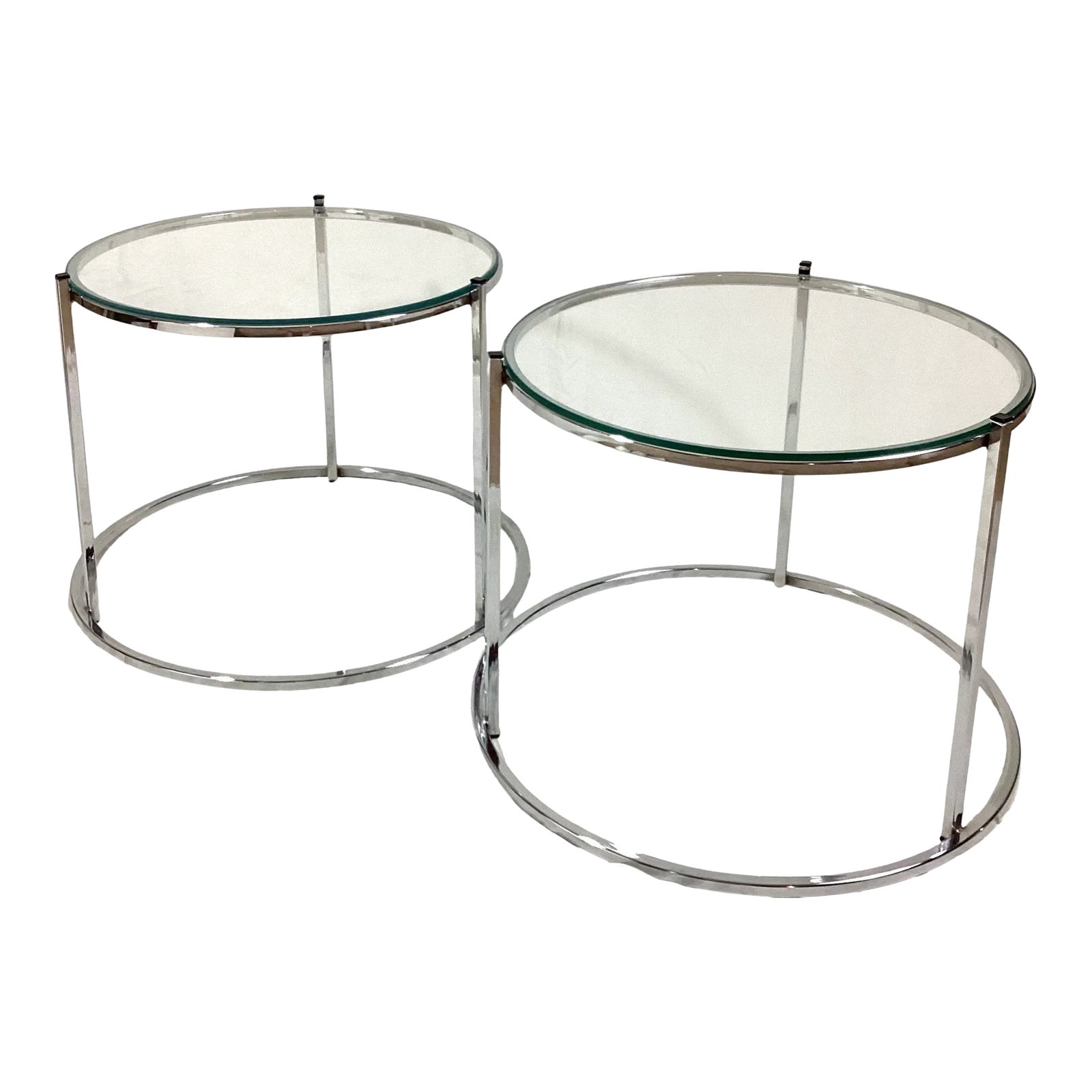 Round Chrome and Glass Drink Side Tables - A Pair | Chairish