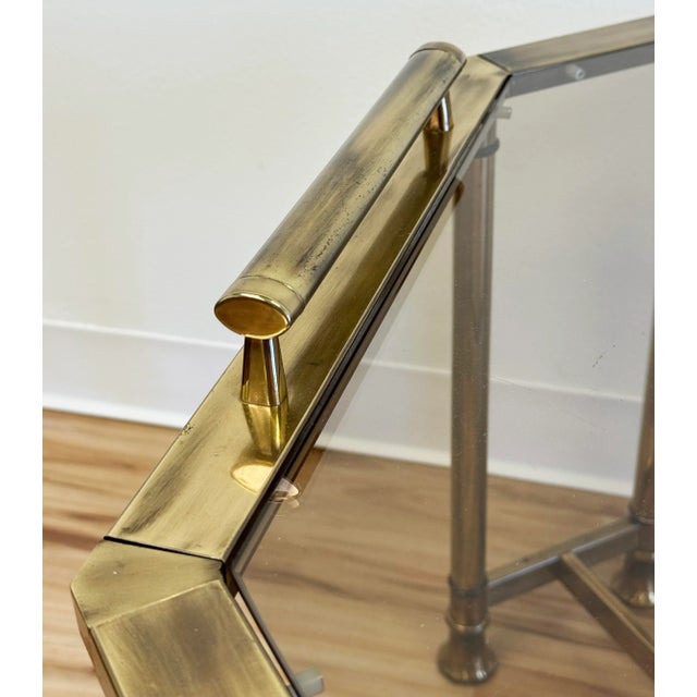 Vintage Smoked Glass and Brass Table For Sale - Image 9 of 12