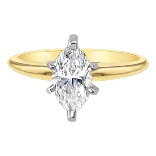 One Carat Marquise Solitaire Diamond Engagement Ring, Size 4 For Sale