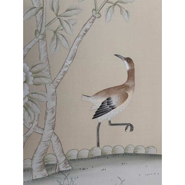 Chinoiserie Soft Beige Chinoiserie Peony & Bird Mural | Hand-Painted Floral Wallpaper For Sale - Image 3 of 3
