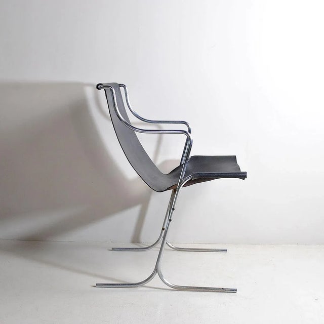 Leather Rocking Chair with Steel Structure, 1960s For Sale - Image 4 of 8