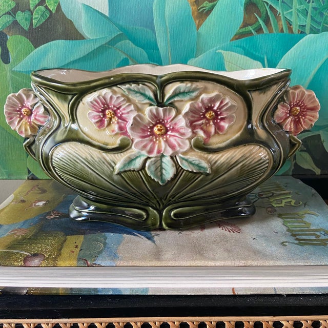 Ceramic French Art Nouveau Majolica Planter, 1890s For Sale - Image 7 of 10