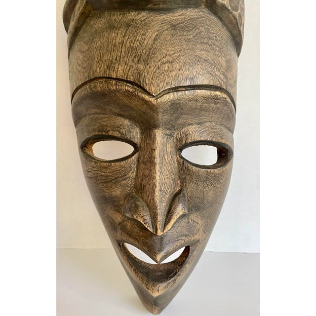 African Vintage Hand-Carved Wood African Haitian Mask For Sale - Image 3 of 9