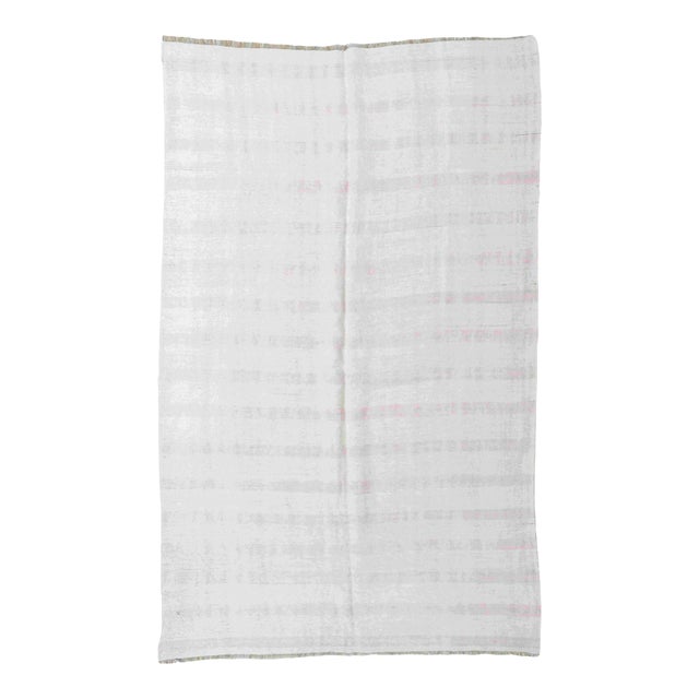 Pink White Vintage Hemp Kilim Rug - 5`10" X 11`2" For Sale