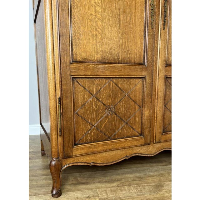 Gold Vintage Louis XVI French Three Door Oak Carved Armoire For Sale - Image 8 of 13