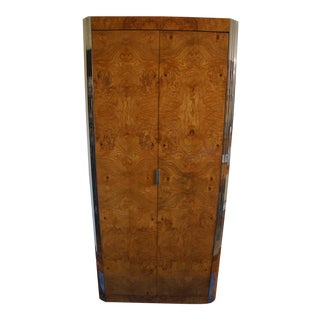 Milo Baughman Burl & Chrome Skyscraper Bar Cabinet For Sale