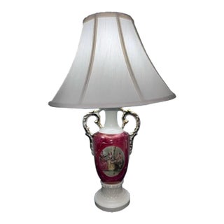 Vintage Victorian Hand‑Painted Porcelain Table Lamp With Classical Scene For Sale