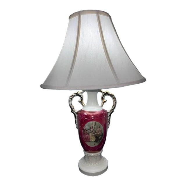 Vintage Victorian Hand‑Painted Porcelain Table Lamp With Classical Scene For Sale