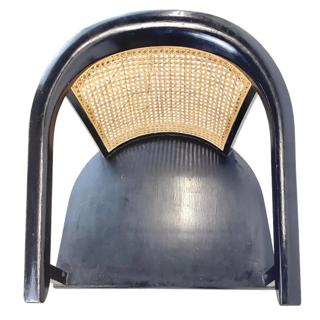Vintage Hollywood Regency Black Lacquer Swivel Chair With Cane Back For Sale - Image 18 of 18
