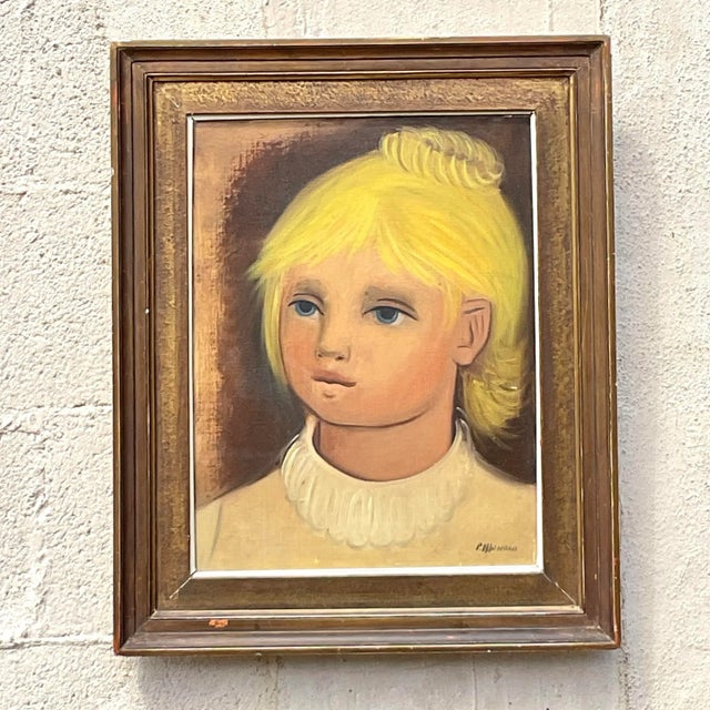 Vintage Boho Original Oil Portrait on Canvas For Sale - Image 4 of 8